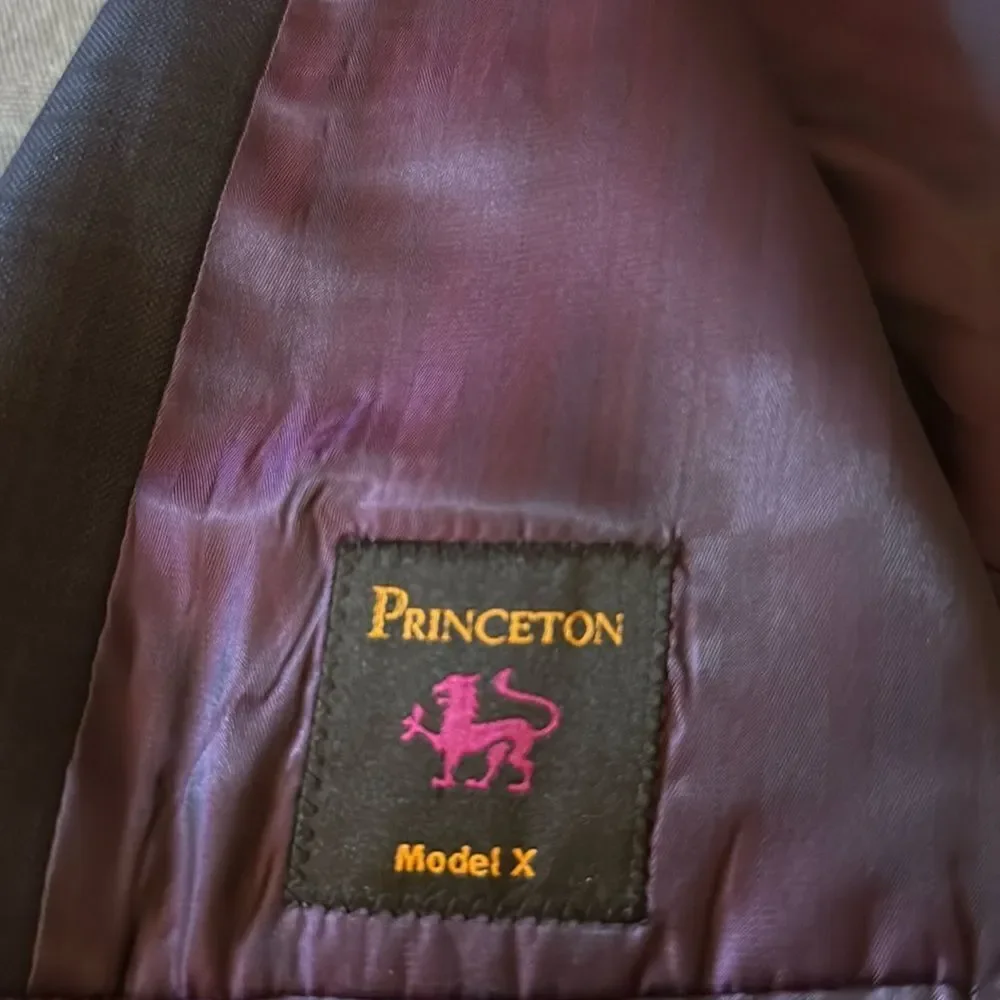Princeton Model X Boys Navy/Black Plaid Wool Blazer Purple Lining. Size 18.